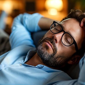 Man resting comfortably on his sofa at home