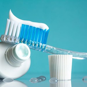 Close-up of toothbrush and toothpaste